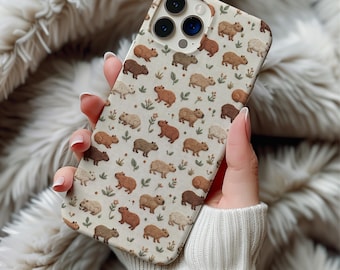 Capybara Cottagecore MagSafe Phone Case, Faux Embroidered Cute Animal Cover for iPhone 14 15 16 17 Pro Max Samsung Galaxy S26