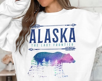 Alaska Bear Aurora Unisex Sweatshirt Last Frontier Northern Lights Crewneck Sweater