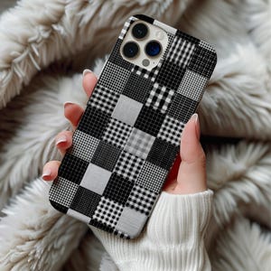 Svartvitt schackrutigt MagSafe-telefonskal Magnetiskt iPhone 16 15 14 17 Pro Max Galaxy S26-fodral Patchwork Rutigt Monokromt Retroskal