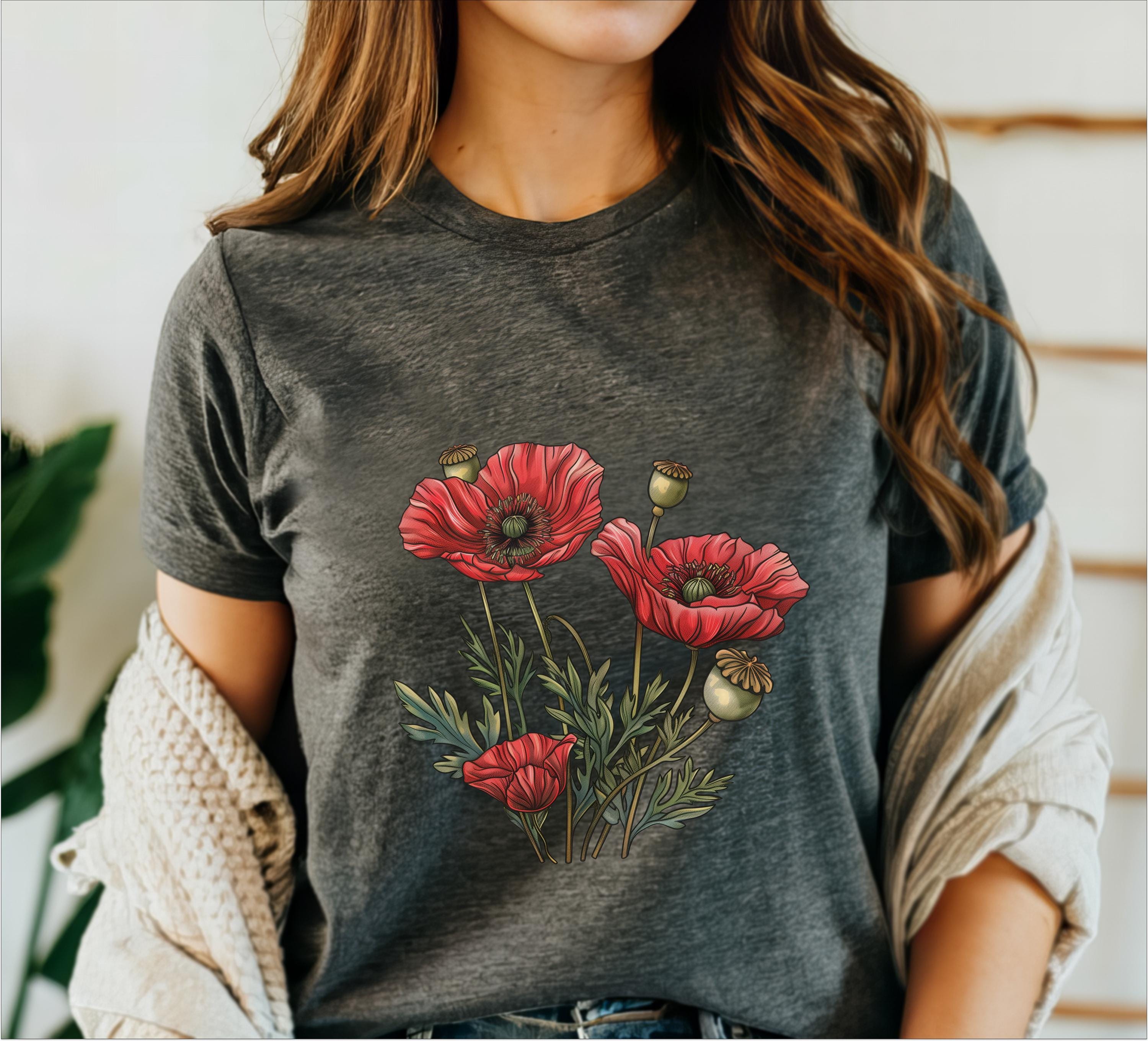 Poppy Flower Shirt Red Poppies Tshirt Vintage Floral Botanical