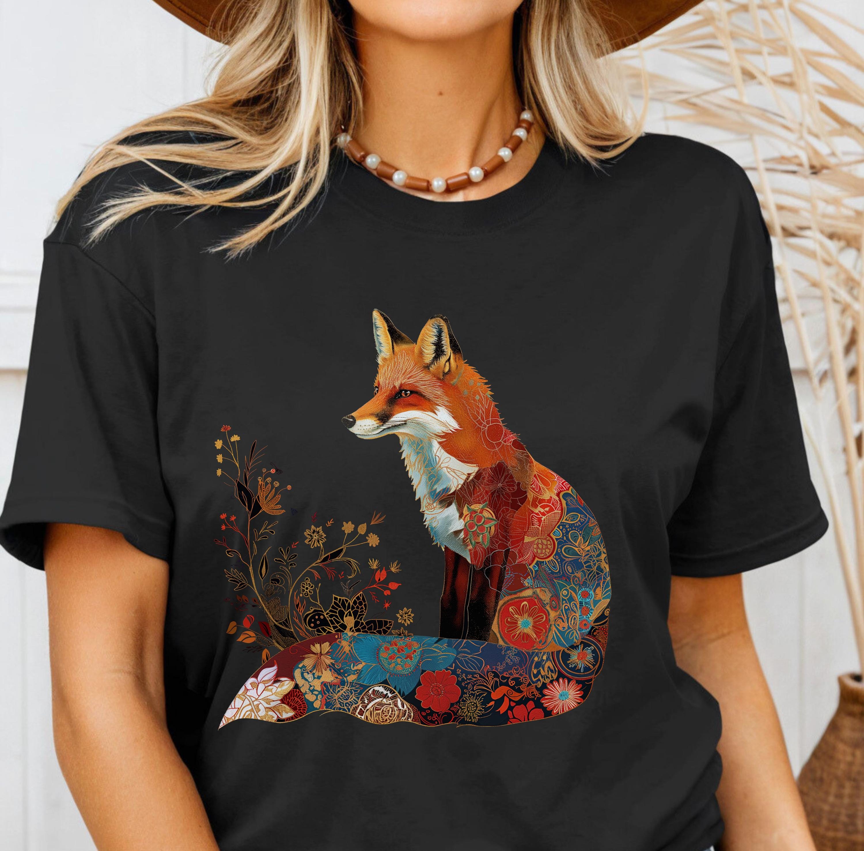 Fox T-shirt Vintage Wild Flowers Floral Aesthetic Fox Shirt