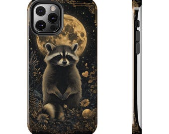 Raccoon Phone Case Full Moon Celestial Occult Witchy Gothic Artdeco Wildflower Raccoon Lover Gift Iphone 12 13 14 15 16 Pro Tough Cases