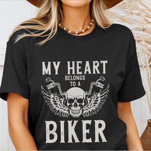 Biker Girl Shirt My Heart Belongs To A Biker Biker Tshirt Vintage Motorcycle Tee Gift T-Shirt