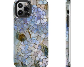 Blue Hydrangea Stained Glass Phone Case Wildflower Floral Artful Aesthetic Vintage Case Gift Iphone 13 14 15 16 Casing Tough Phone Cases