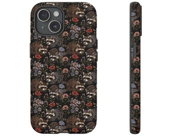 Waschbär-Telefon-Kasten-wilde Blumen-Muster-Blumen Waschbär-Liebhaber Geschenk-Idee Iphone 13 14 15 16 Pro Max Tough Cases