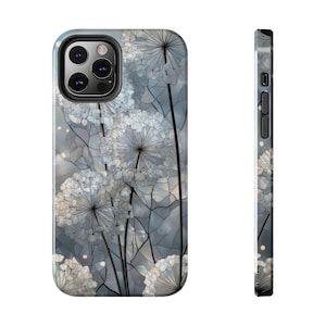Mobilskal med målat glas, Allium, maskrosblomma, vitt blommigt vildblommor, mosaik, Samsung Galaxy S25, iPhone 13, 14, 15, 16 Pro Max Air, mobilskal