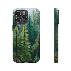 Pine Tree Forest Stained Glass Phone Case for Iphone 13 14 15 16 17 Pro Max Air & Samsung Galaxy S26 Tough Cases