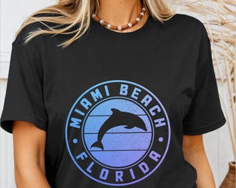 Miami Beach Florida Shirt Dolphin Tshirt Vintage Retro Miami FL Souvenir Pride Miami Gifts T-Shirt