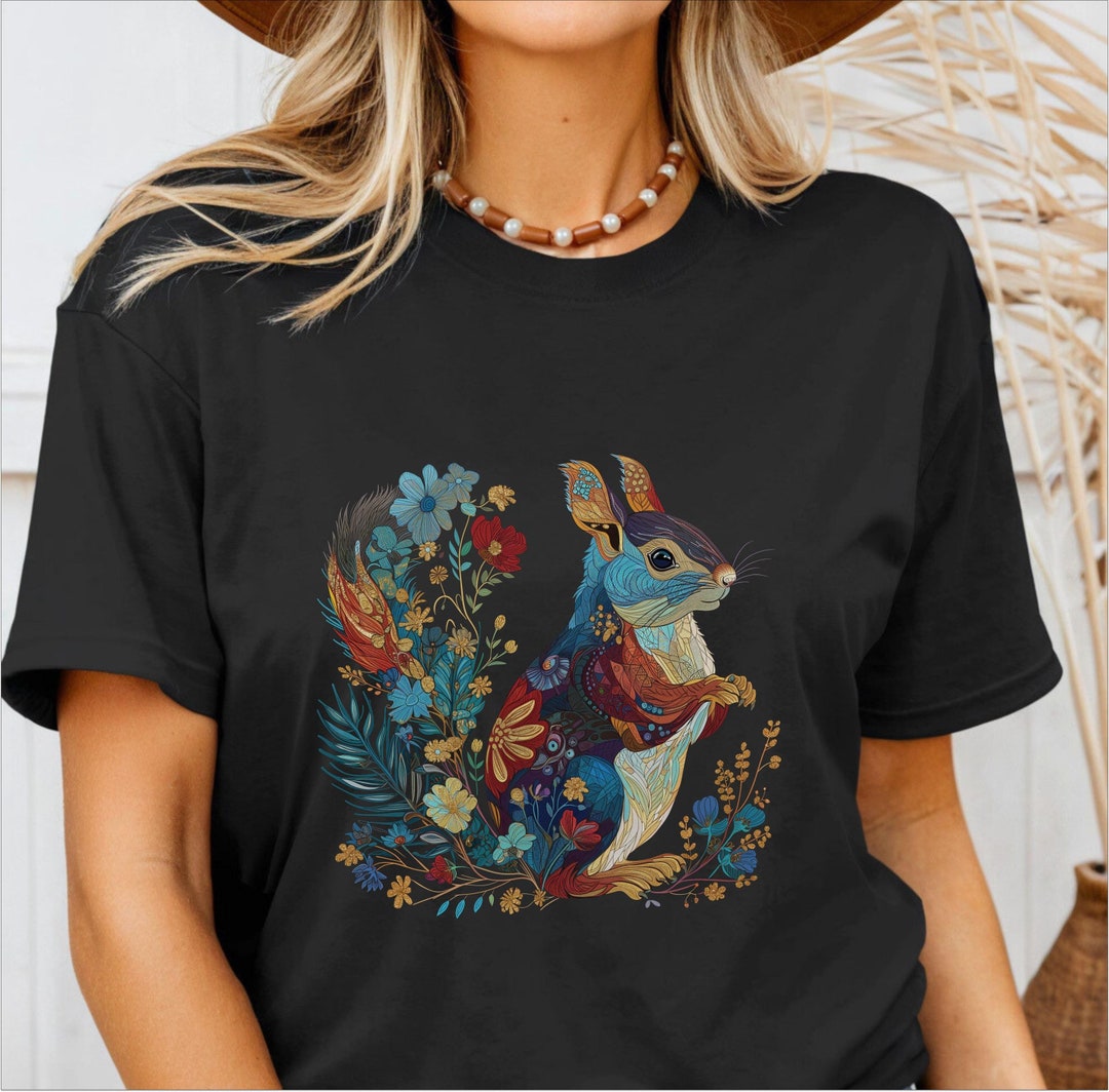 トップス vintage lovely squirrel tee Squirrel Shirt Cute Vintage Floral Tshirt Squirell Lover Gift Idea