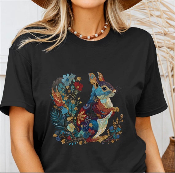 トップス vintage lovely squirrel tee Squirrel Shirt Cute Vintage Floral Tshirt Squirell Lover Gift Idea