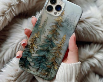 Stained Glass Pine Trees Phone Case Artful Trendy Snowy Winter Landscape Nature Lover Christmas Gift Iphone 13 14 15 16 17 Casing Tough Case