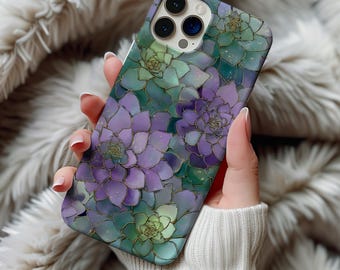Succulent Stained Glass Phone Case Cactus Wildflower Floral Mosaic Samsung Iphone 13 14 15 16 17 Casing Tough Case