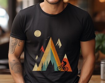 Mountain Bike Shirt Vintage Geometric Mountains Biking Tshirt Enduro Bicycle Cycling Downhill T-Shirt MTB Tee Mountain Biker Gift idea
