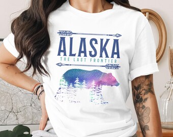 Alaska Last Frontier Bear Galaxy Forest Arrows Graphic T-Shirt Unisex Tee
