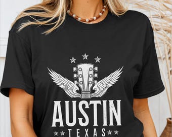 Austin Texas Shirt Guitar Player Austin TX Pride Tshirt Vintage Blues Folk Country Music Gift Idea Austin Souvenirs T-Shirt