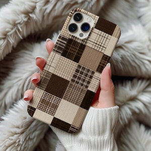 Brown Plaid MagSafe Phone Case Magnetic iPhone 18 17 16 15 14 Pro Max Galaxy S26 Cover Cozy Tweed Patchwork Aesthetic Tartan Check Case