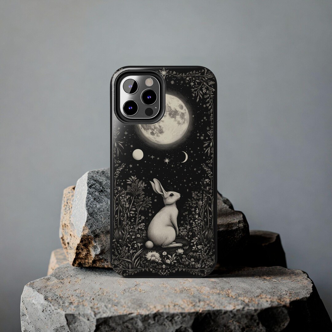 Bunny Rabbit Phone Case Full Moon Celestial Artdeco Wildflower Gothic ...