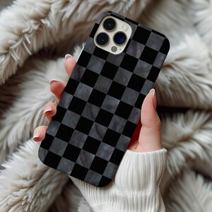 Black Checkerboard MagSafe Phone Case Printed Magnetic iPhone 17 16 15 14 Pro Max S26 Cover Dark Faux Mother of Pearl Check Pattern Gift