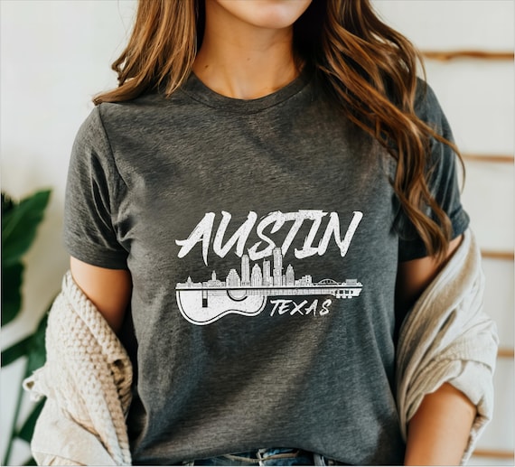Austin Texas Shirt Guitar Player Austin Skyline TX Pride Tshirt Vintage Blues Folk Country Music Gift Idea Austin Souvenirs T-Shirt