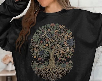 Felpa unisex con Albero della Vita, maglione in stile cottagecore ispirato alla natura, regalo perfetto per gli amanti dell'arte popolare e del bosco.