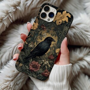 Black Crow Raven Phone Case Dark Botanical Cottagecore Witchy Gothic Iphone 13 14 15 16 17 Pro Max Air & Samsung Galaxy S26 Tough Cases