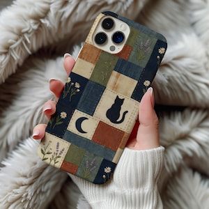 Cat Patchwork Quilt MagSafe Phone Case Printed Magnetic iPhone 14 15 16 17 18 Pro Max Galaxy S26 Cover Cottagecore Floral Folk Art