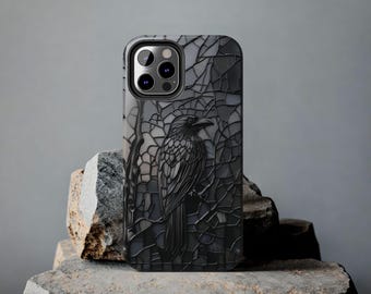 Black Crow Raven Stained Glass Phone Case Artful Aesthetic Moon