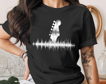 Gitarre Schallwelle T-Shirt Unisex Tee Audio Musik Grafik Gitarrist Shirt