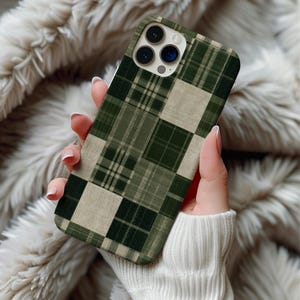 Green Plaid MagSafe Phone Case Magnetic iPhone 14 15 16 17 Pro Max Galaxy S26 Cover Rustic Tartan Cottagecore Patchwork Pattern
