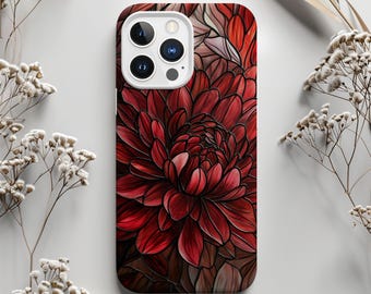 Rote Chrysantheme Buntglas Handyhülle November Geburt Blumen Mosaik Wildblumen Blumen Geschenk Iphone 13 14 15 16 Gehäuse Tough Phonecase