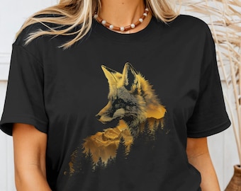 Fox In Forest T-Shirt Nature Lover Fox Hiking Shirt Camping Outdoors Hunting Hunter Hiker Tshirt Fox Gifts Gift Idea