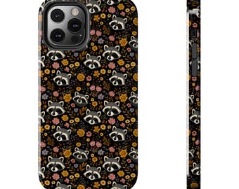 Funda para teléfono con estampado de flores de mapache, regalo para amantes de los mapaches, Samsung Galaxy S25, iPhone 13, 14, 15, 16, 17 Pro Max Air, funda resistente