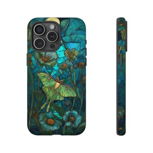 Luna Moth Stained Glass Phone Case for Iphone 13 14 15 16 17 Pro Max Air & Samsung Galaxy S26 Tough Cases