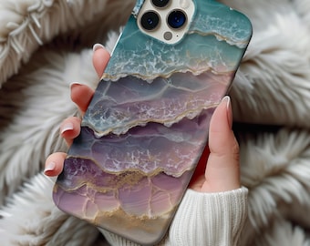Ocean Waves Stained Glass Print Phone Case Pink Blue Pastel Beach Iphone 13 14 15 16 17 Pro Max Air & Samsung Galaxy S26 Tough Cases