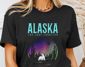 Alaska Shirt Northern Lights Polar Bear The Last Frontier Tshirt Nature Lover Gifts Souvenirs Unisex T-Shirt