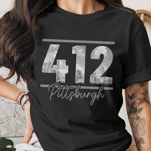 Pittsburgh 412 Area Code Skyline T-Shirt | Yinz Cityscape Graphic Tee | Local Pride Pennsylvania Unisex Shirt Gift