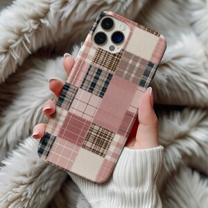 Rosa karierte MagSafe-Handyhülle mit Magnetverschluss für iPhone 14, 15, 16, 17 Pro Max und Galaxy S26 – Gemütliche Tartan-Gingham-Hülle im ästhetischen Stil – Geschenkidee für Sie