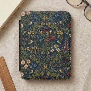 Hummingbird Kindle Paperwhite-fodral, blommigt omslag i William Morris-stil, läsfodral i vintagestil från Botanical Garden, läspresent till Dark Academia
