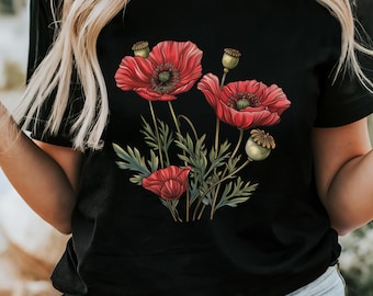 Poppy Flower Shirt Red Poppies Tshirt Vintage Floral Botanical