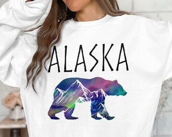 Alaska Northern Lights Bear Mountain Unisex Sweatshirt Crewneck Sweater