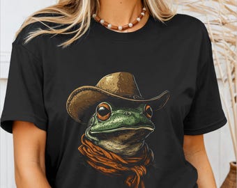 Cowboy Frog Shirt Funny Frog Tshirt Cowboy Hat Western Toad Frog Lover Cowgirl Gift T-Shirt