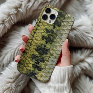Bass Fishing MagSafe Phone Case Magnetic iPhone 13 14 15 16 17 Pro Max Olive Green Fish Scale Case Angler Largemouth Fisherman Gift