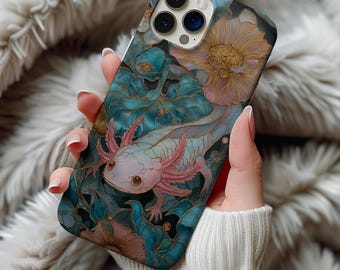 Axolotl Handyhülle Glasmalerei Tier Iphone 13 14 15 16 17 Pro Max Air & Samsung Galaxy S26 Tough Cases