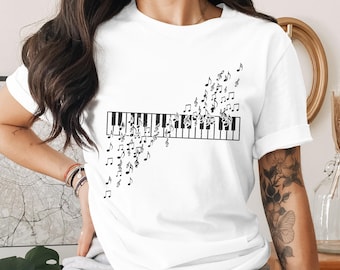 Piano Keyboard Musical Notes T-Shirt Unisex Tee, Music Lover, Musician Apparel