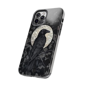 Black Crow Raven Stained Glass Phone Case Moon Celestial Gothic Witchy Goth Gift iPhone 13 14 15 16 17 Pro Max Air Casing Tough Phonecase image 6