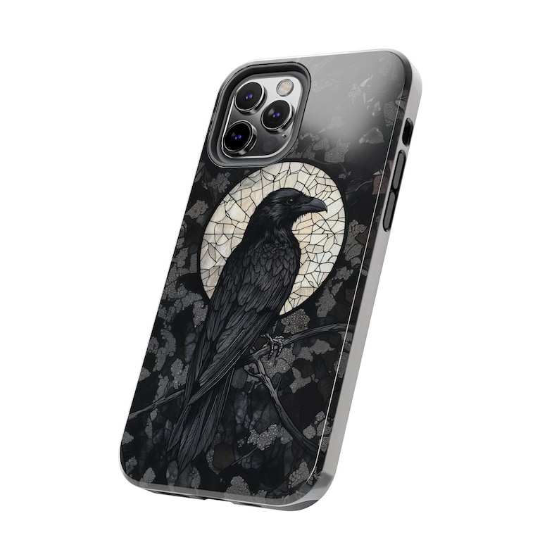 Black Crow Raven Stained Glass Phone Case Moon Celestial Gothic Witchy Goth Gift iPhone 13 14 15 16 17 Pro Max Air Casing Tough Phonecase image 6