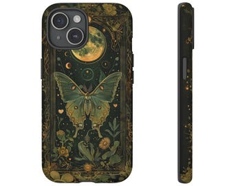 Lunar Moth Phone Case Full Moon Occult Gothic Cottagecore Fairycore Moth Iphone 13 14 15 16 17 18 Pro Max Air Samsung Galaxy S26 Tough Cases
