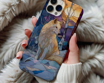 Arctic Wolf Stained Glass Phone Case Winter Season Animal Case Gift Iphone 13 14 15 16 17 Pro Max Air Samsung Galaxy S25 Tough Phonecase