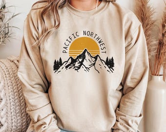 Pacific Northwest Sweatshirt PNW Sweater Nature Lover Vintage Mountains Washington Oregon Gift Idea PNW Crewneck Sweatshirt