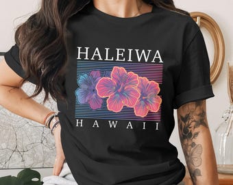 Haleiwa Hawaii Hibiscus Unisex T-Shirt, Vibrant Tropical Floral Tee, North Shore Oahu Aloha Shirt, Gradient Flower Island Souvenir